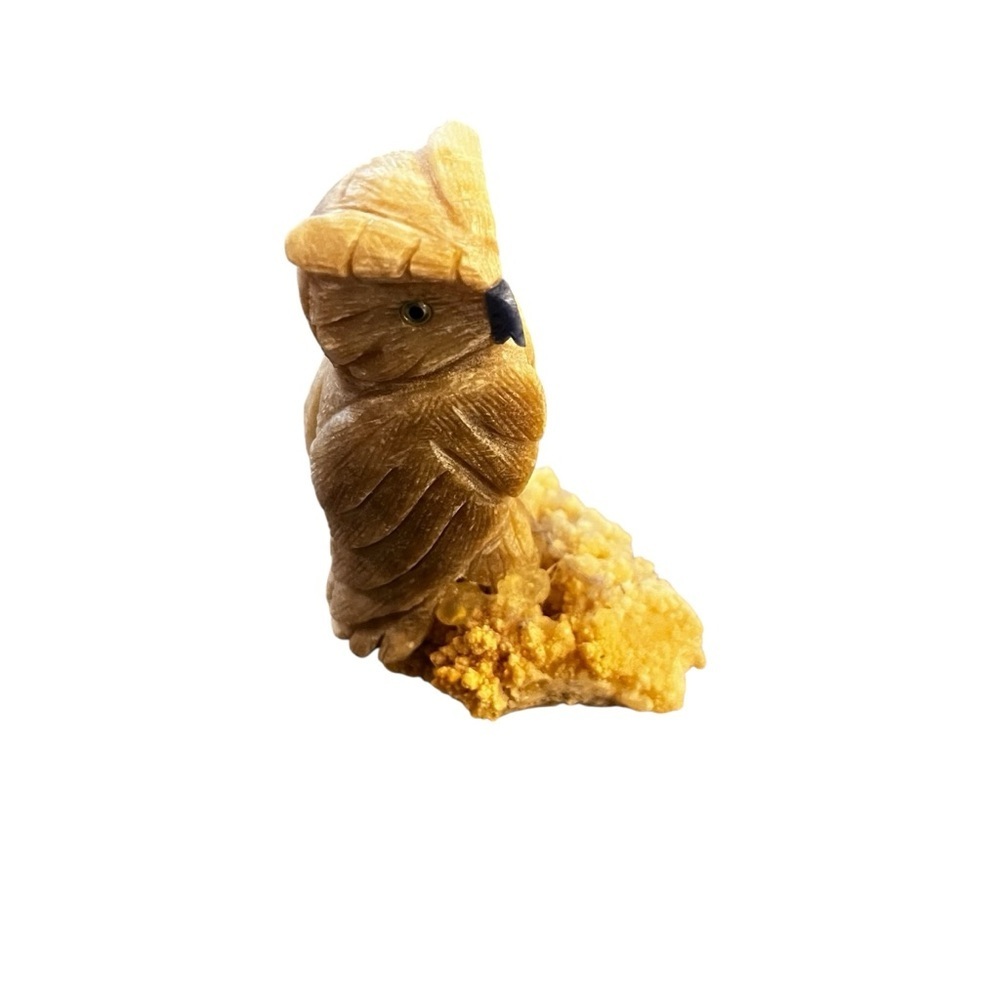 Calcite Carved Stone Owl On Natural Crystal - Picture 4 of 6